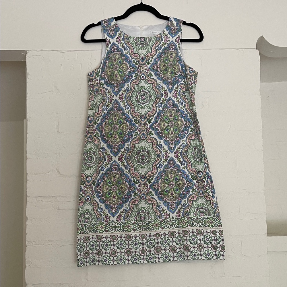London Times Green Blue Pink Patterned Mini Dress Size 4